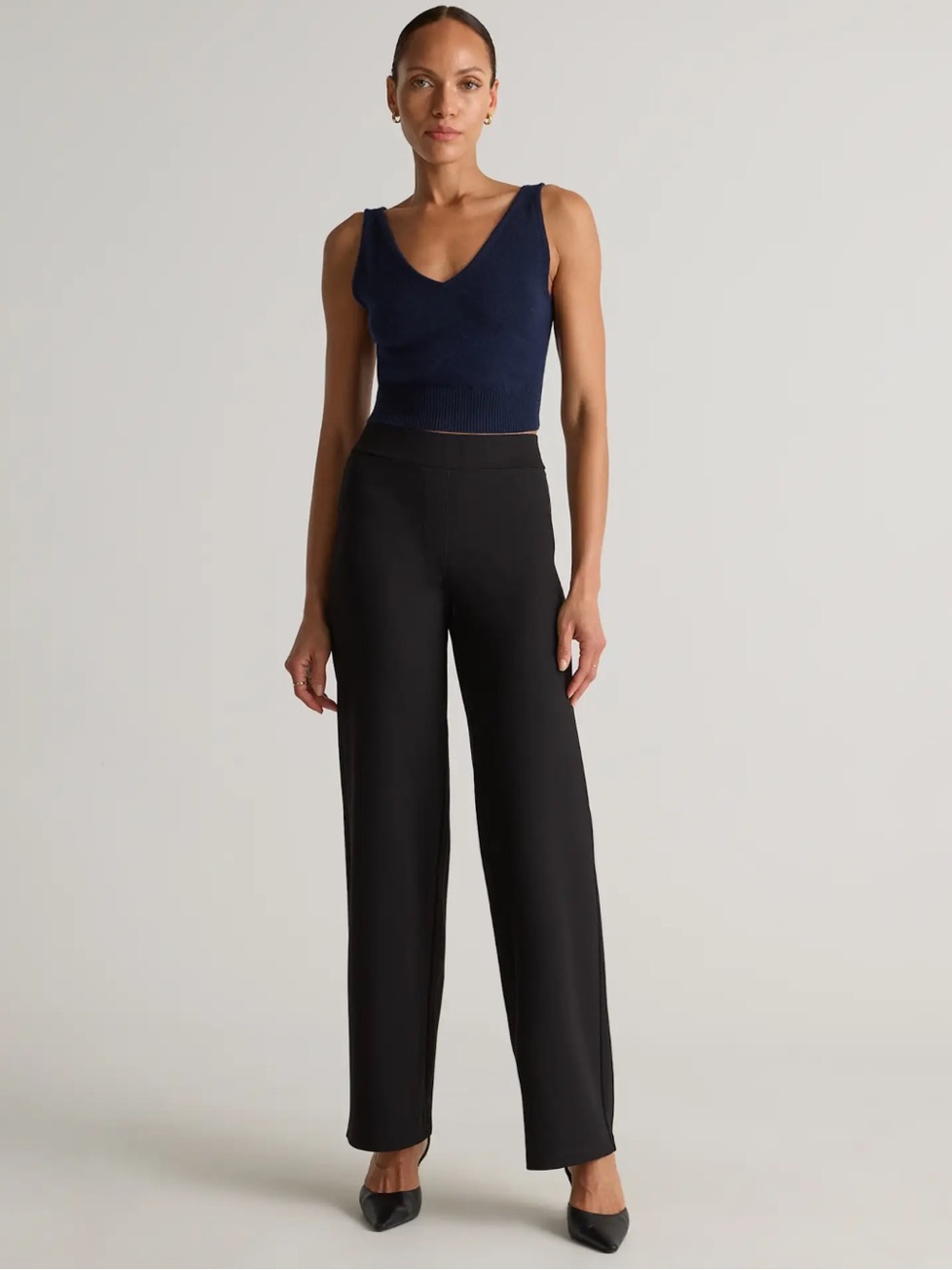 Quince NWT Black Ultra Stretch Ponte Trouser Wide Leg Pants Size 10 Business